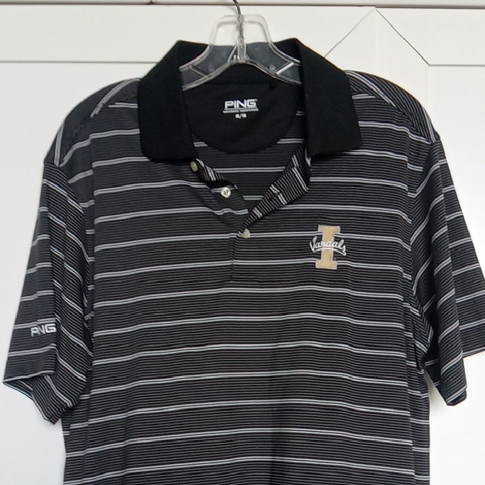 U Of Idaho PING Men's Black Striped Polo Shirt SIZE M EUC